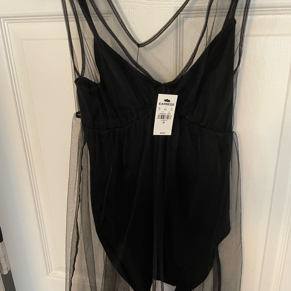 Black bodysuit with attached sheer cover